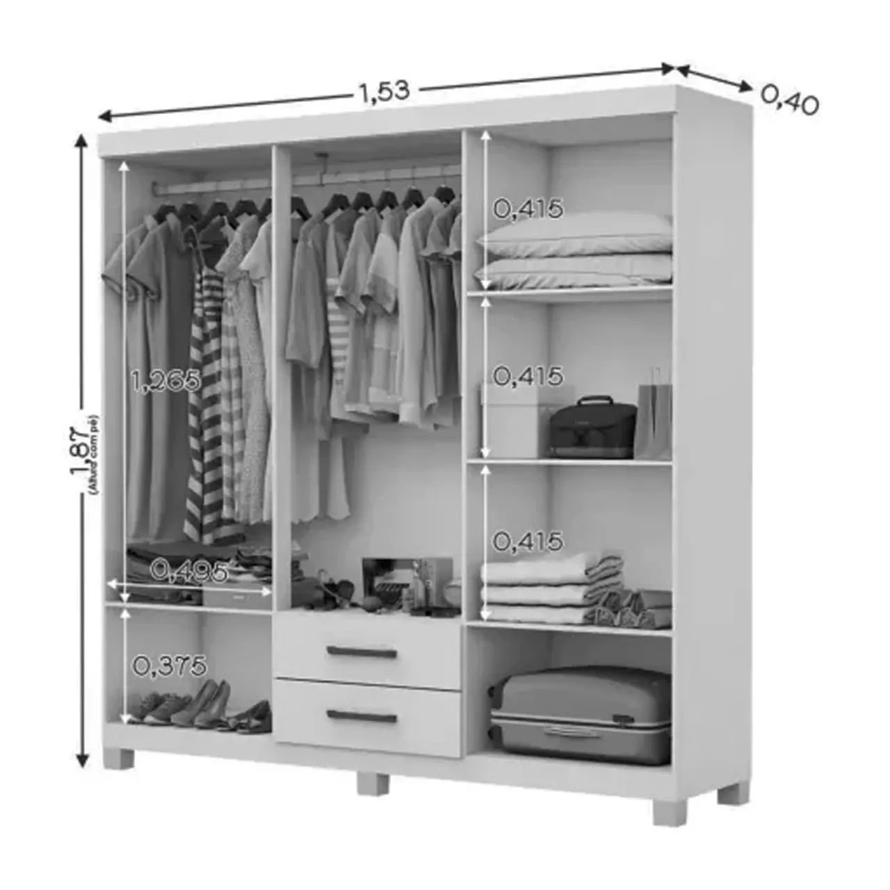 Guarda-Roupas 6 Portas com 2 Gavetas Branco rf76 - Foto 2