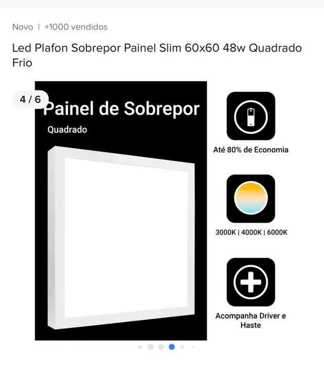 SUPER Painel de Sobrepor LED Slim 60x60cm 48W - Quadrado - Branco Frio