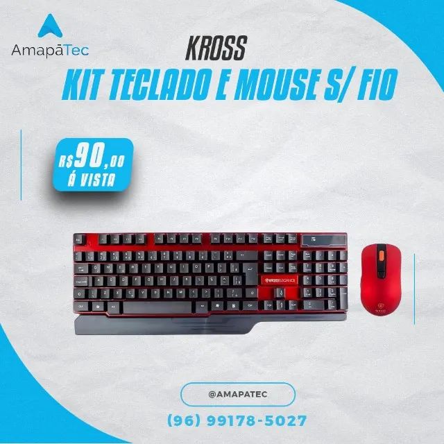 Teclado e Mouse Sem Fio Kross Elegance Wireless, ABNT2 Layout Ambidestro Vermelho e Preto