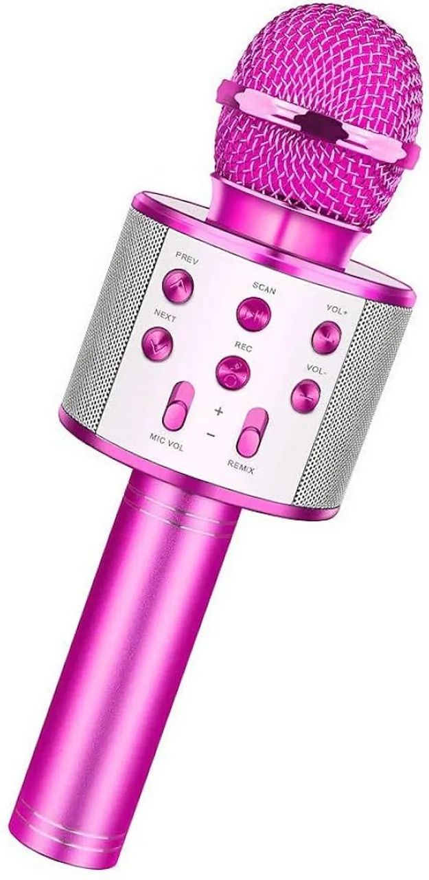 Microfone Karaoke Infantil Rosa com Bluetooth e Luzes