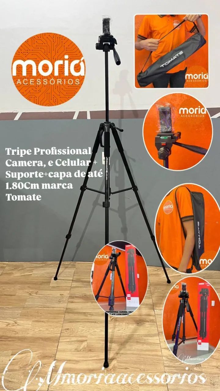 Tripé 1.80cm Profissional Câmera + Bolsa + Suporte P/ Celular - Foto 2