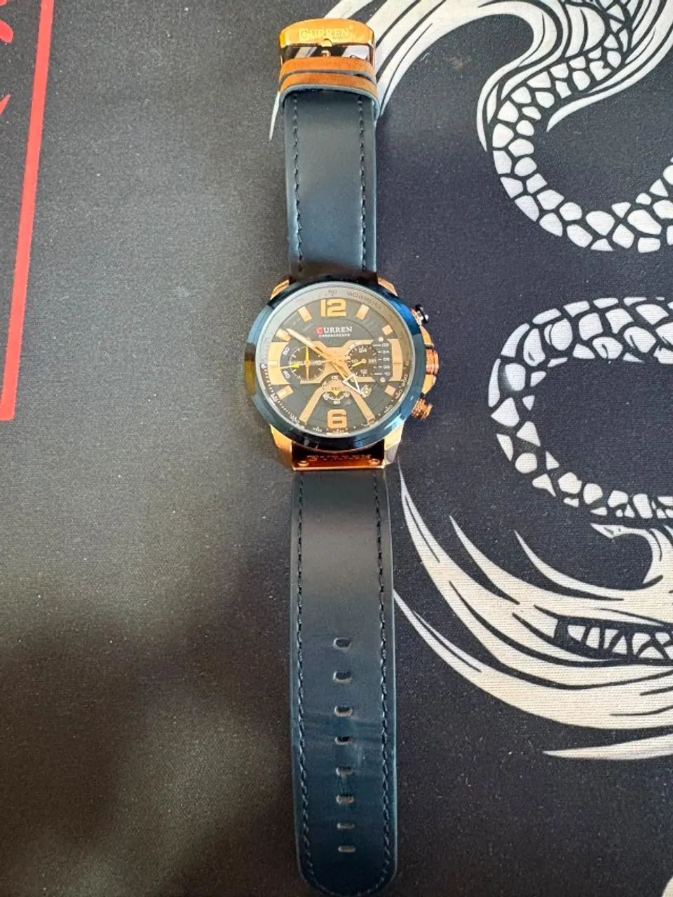 Relógio Masculino Curren Cronógrafo Rose Blue 48mm Couro - Foto 3