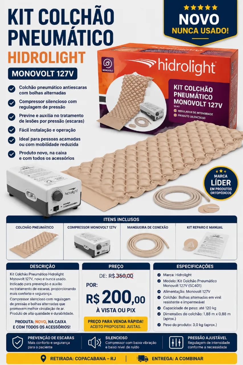 Kit Colchão Pneumático Hidrolight Monovolt 127V