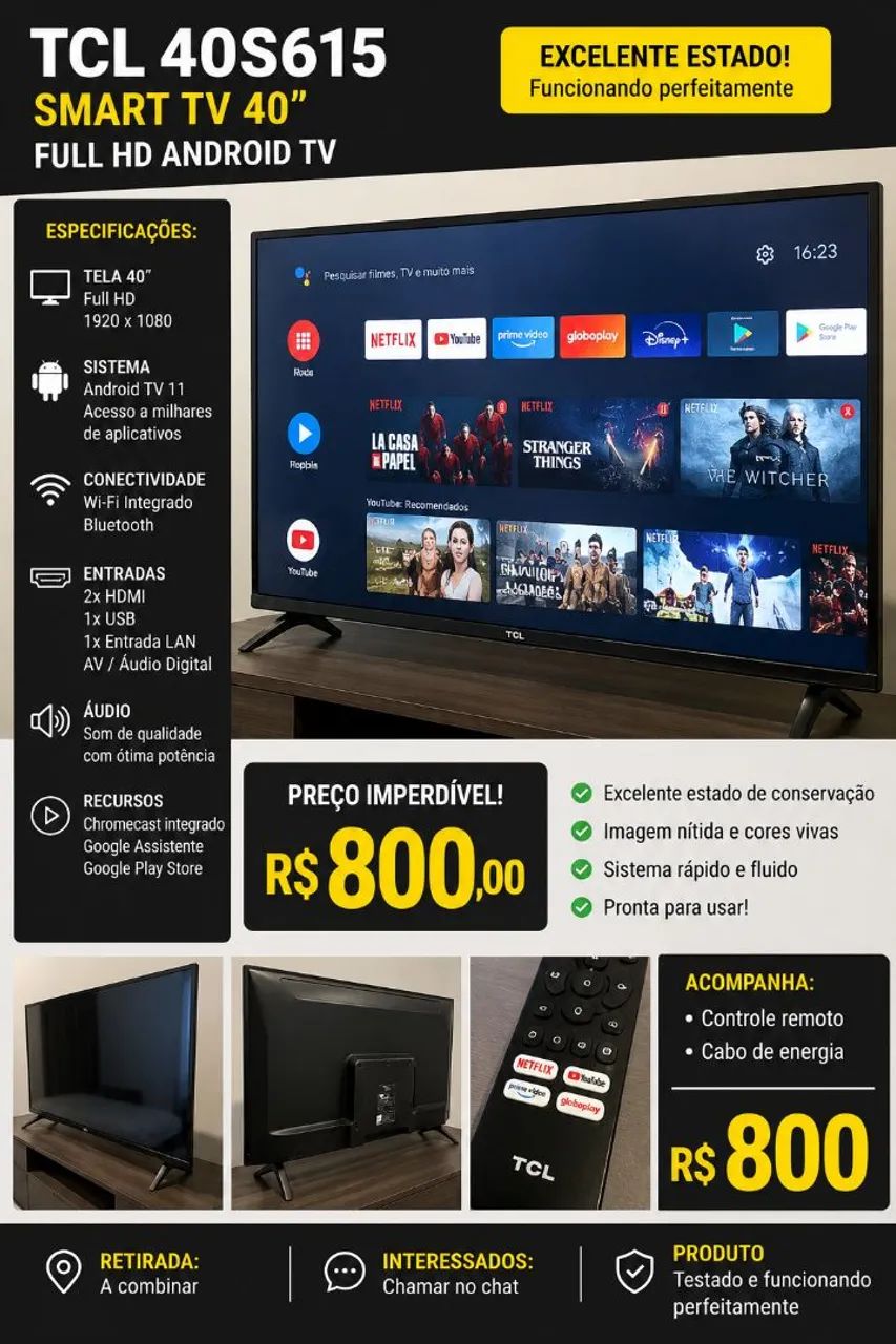 TCL Smart TV 40" Full HD Android TV 