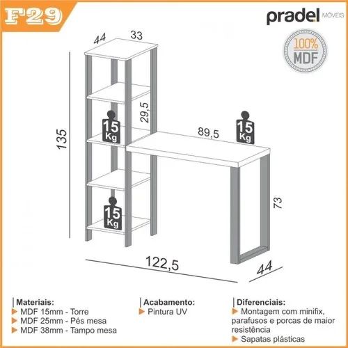 Mesa de escritório com prateleiras industrial MDF - Foto 4