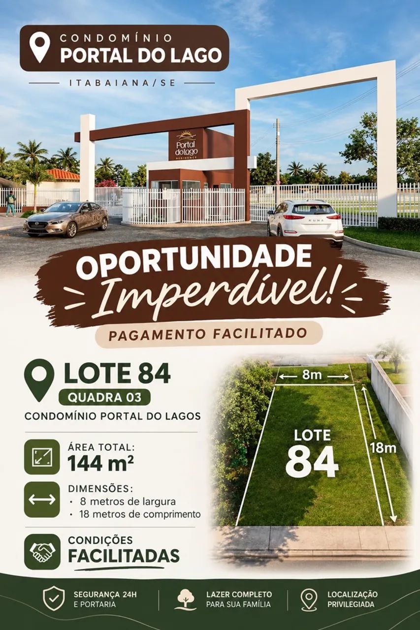 Lote 144m² à venda no Portal do Lago em Itabaiana SE