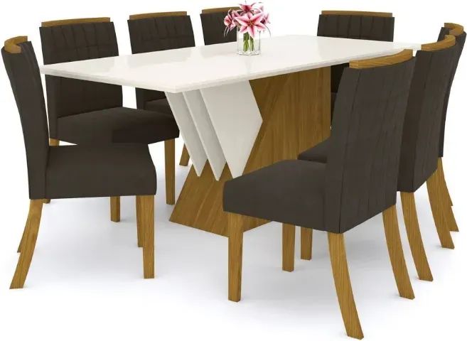 Mesa de Jantar Completa com Tampo de Vidro (8 Lugares) - Foto 2