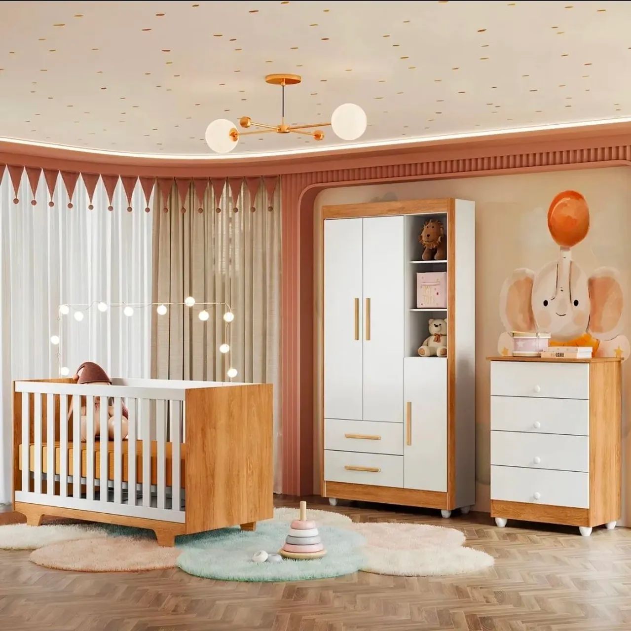 Quarto De Bebê Completo 100% Mdf Com Cômoda Berço e Guarda Roupas - Foto 2