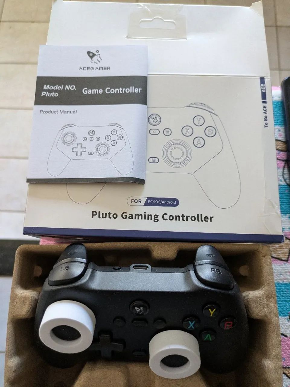 Controle Ace Gamer, Pluto Gaming Controller, PC/iOS/Android, Black!