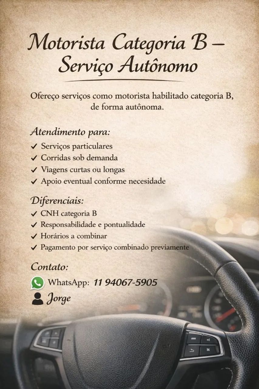 Motorista particular categoria B.
