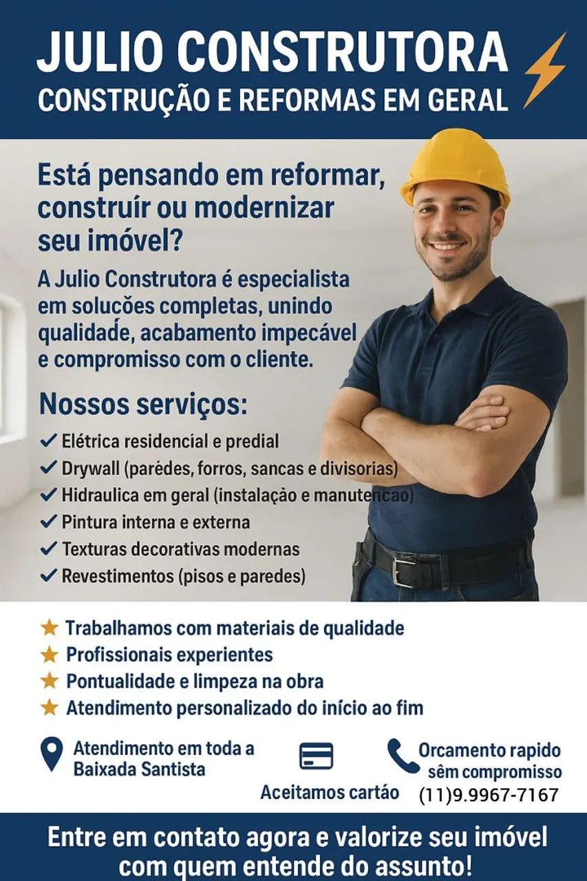 Elétrica e reformar em geral. Só chamar para um orçamento.