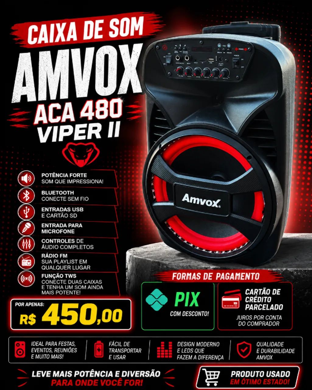 Caixa de Som Amvox ACA 480 Viper II