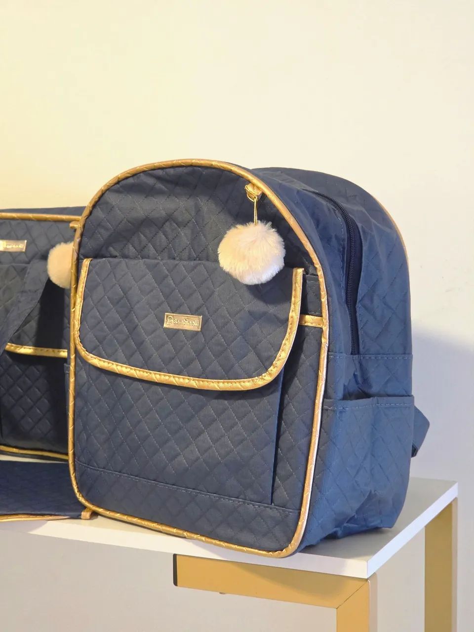 Kit Bolsa Maternidade Azul-marinho com Mochila e Trocador Bambinelli - Foto 3