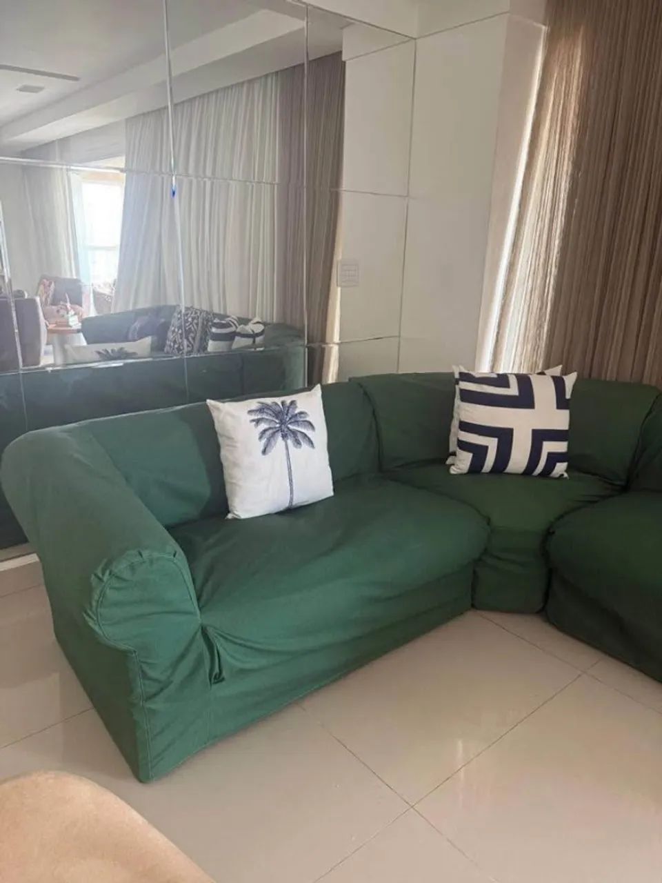 Sofá novo em L com capa tecido verde 4,5m - Foto 2