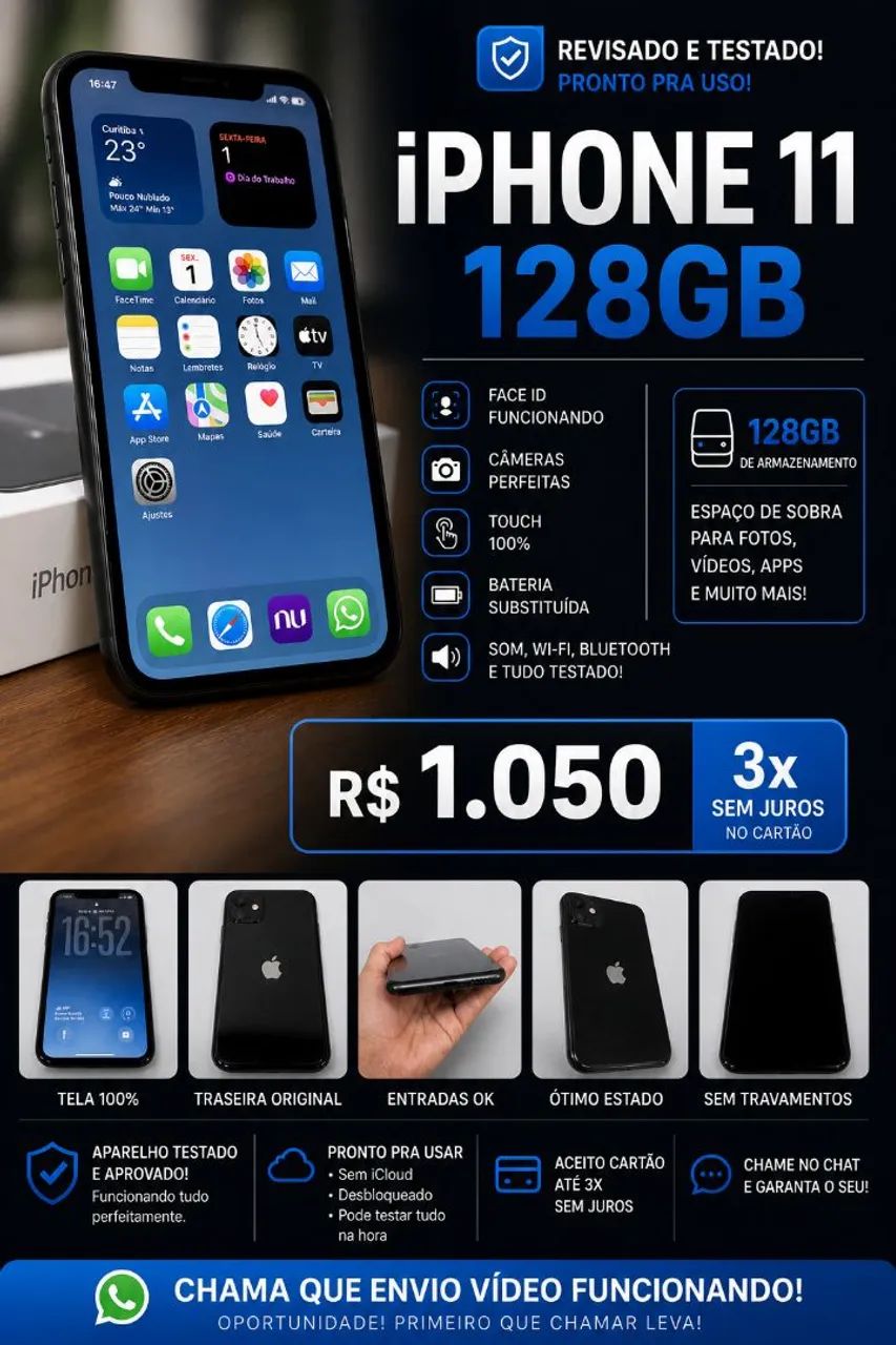 D*D様 動作確認済み iPhone 11 128GB ID:O4556 iPhone 11 128GB Preto - Face ID OK | Revisado | Testado