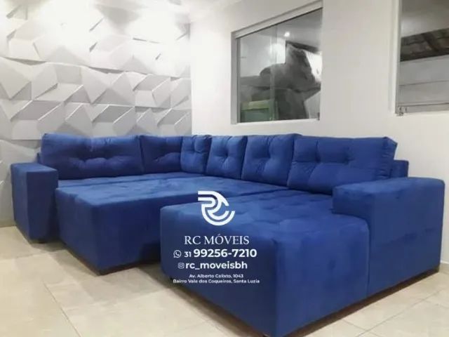 Sofá de canto Grande 3,10m com Chaise e Puff veludo D33 Premium | Entrega Disponivel
