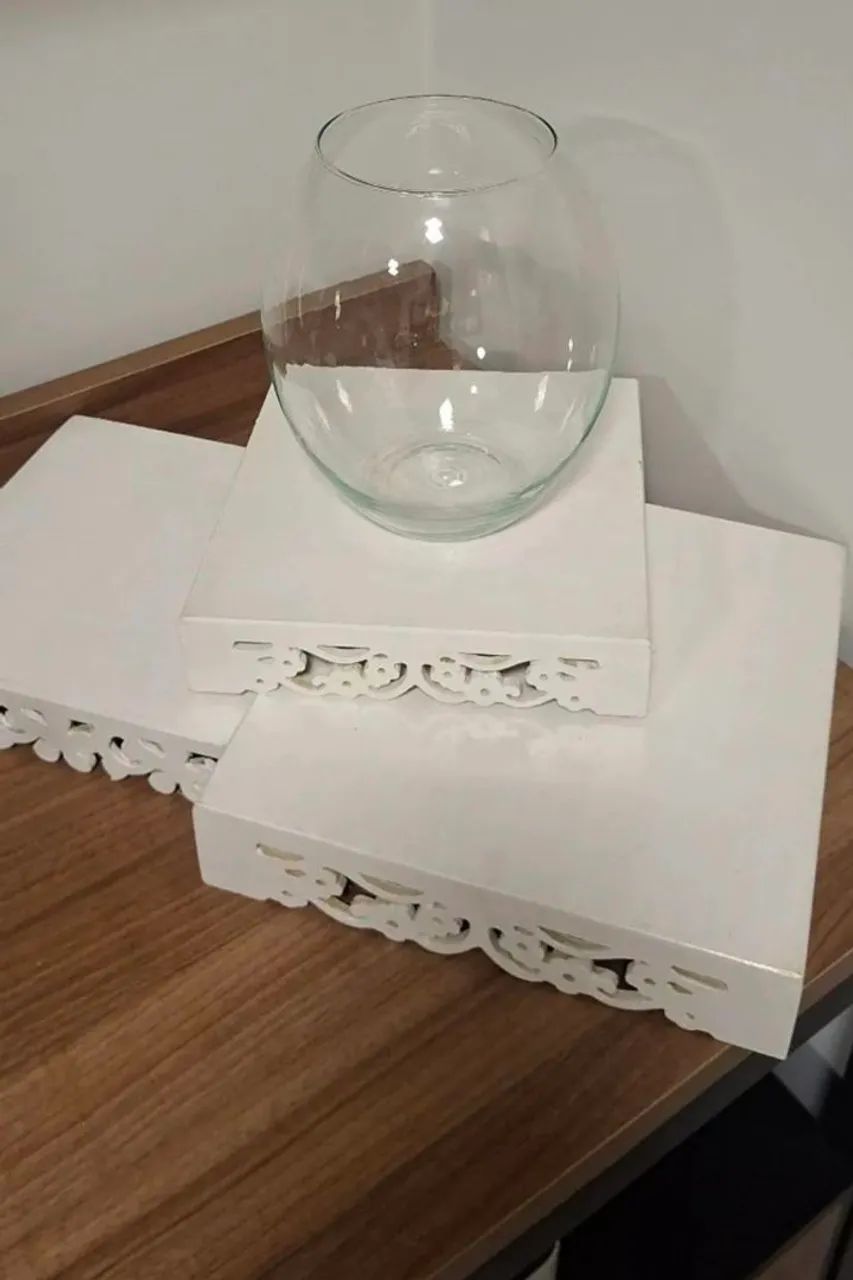 3 bandejas MDF + vaso de vidro