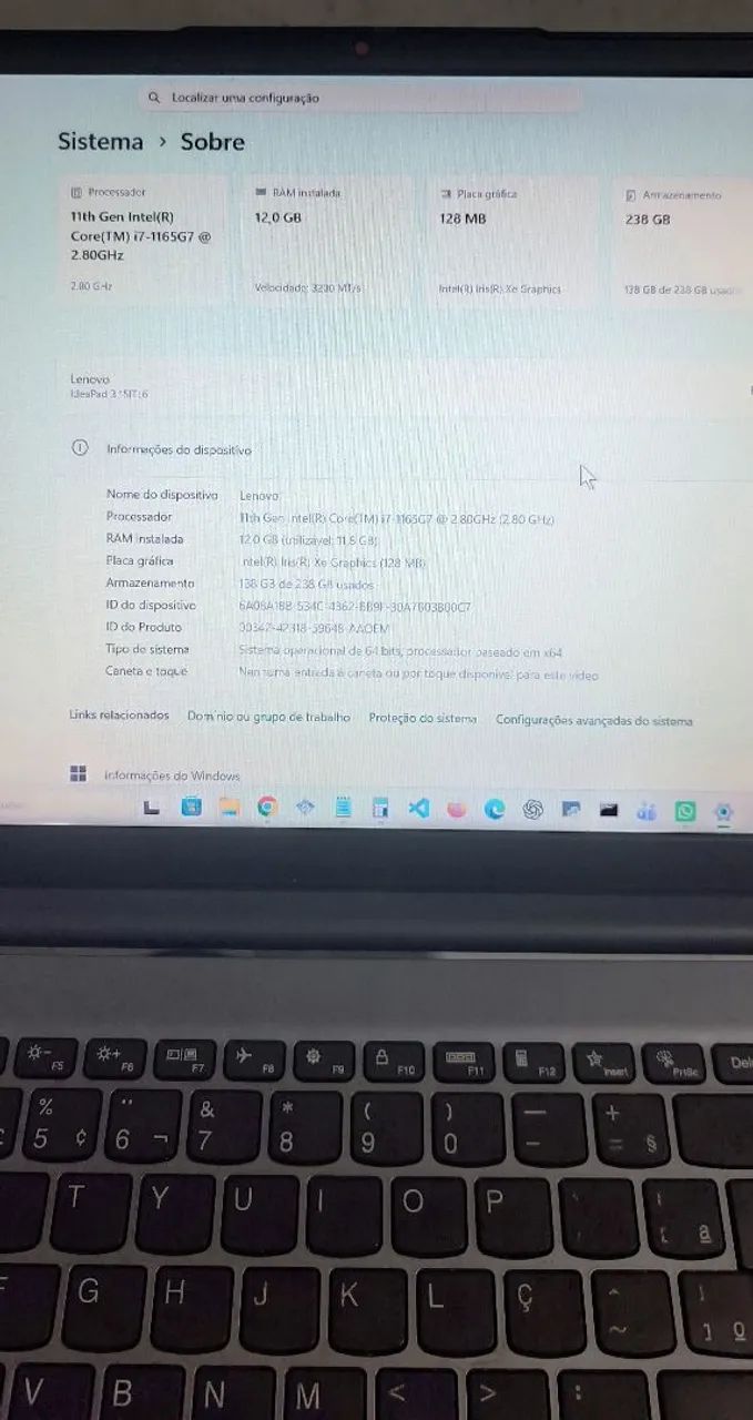 NOTEBOOK LENOVO CORE i7 / 12GB RAM / 256 ARMAZENAMENTO SSD / FULL HD - Foto 2