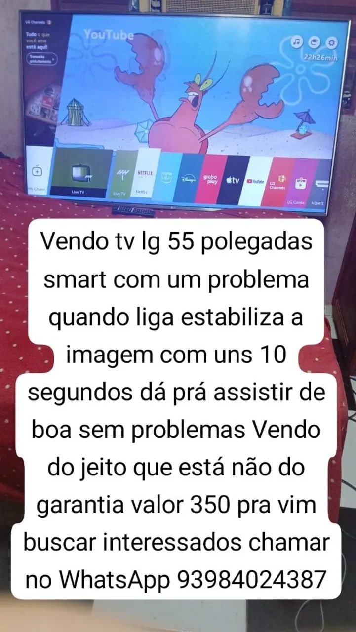 Vendo tv lg 55 polegadas smart valor 350 leia o anúncio 