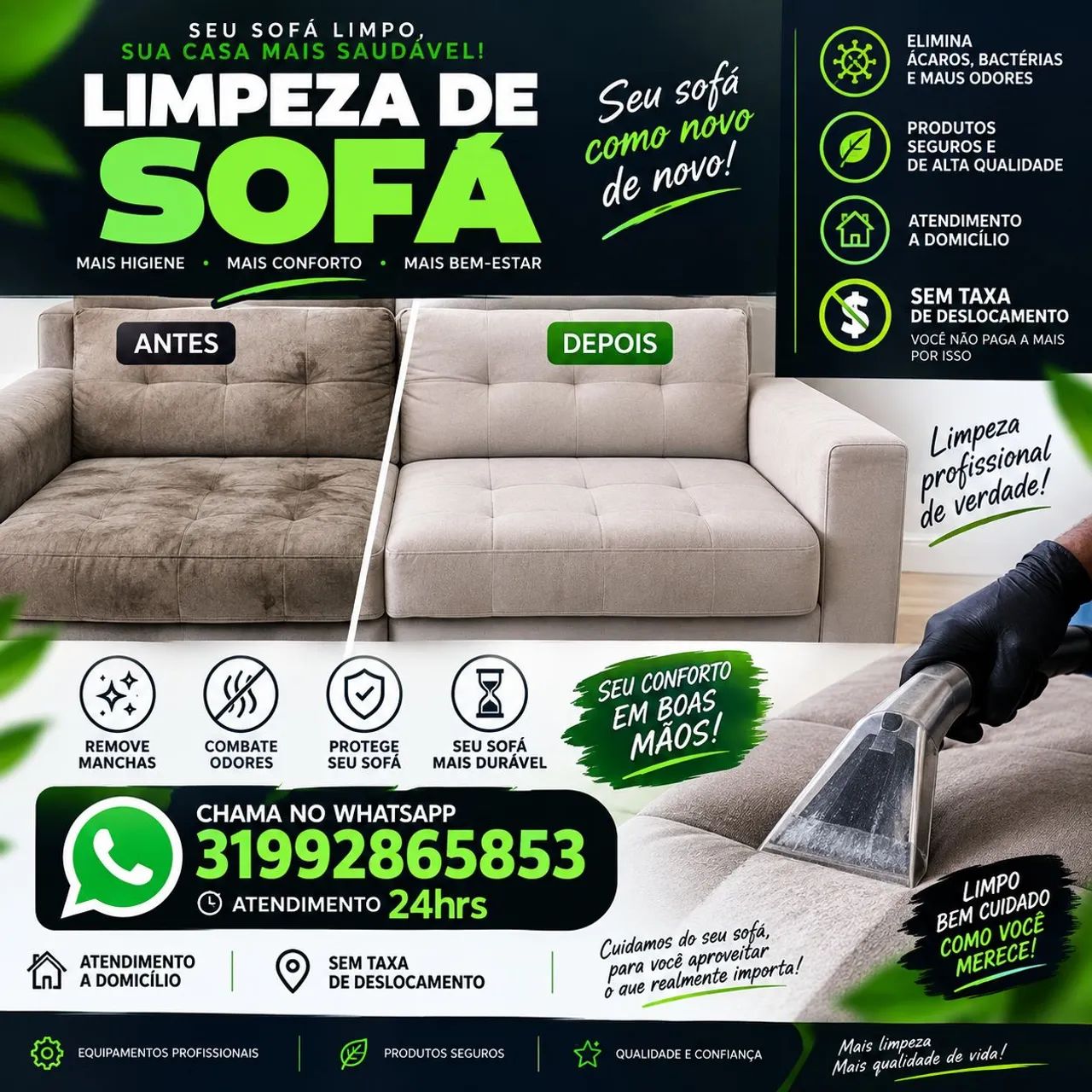 Limpeza de sofá poltrona colchão bancos estofados 