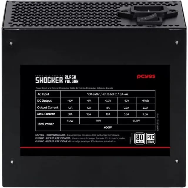 FONTE GAMER 600W 80 PLUS MODULAR PCYES BLACK VULKAN - Foto 3