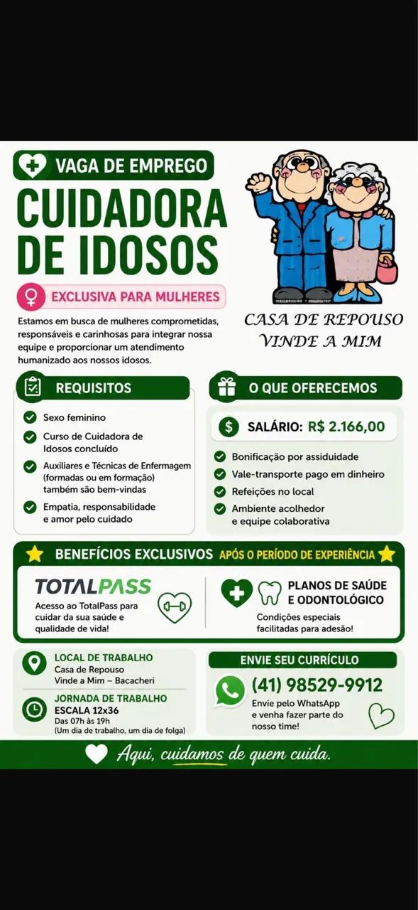 Cuidadora de idosos casa de repouso 