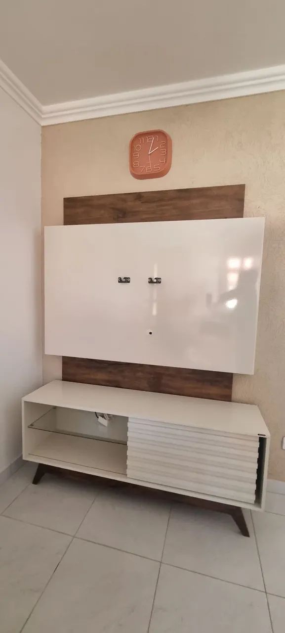 Rack Com Painel Para Tv Até 55 Polegadas 100% Mdf Tb151l Cor Branco