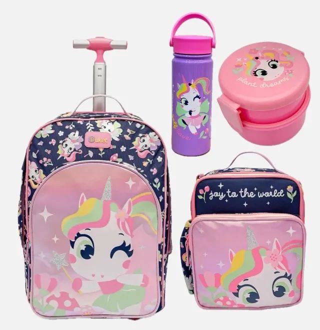 Kit escolar puket floresta encantada mochila uniencantado lancheira unicórnio