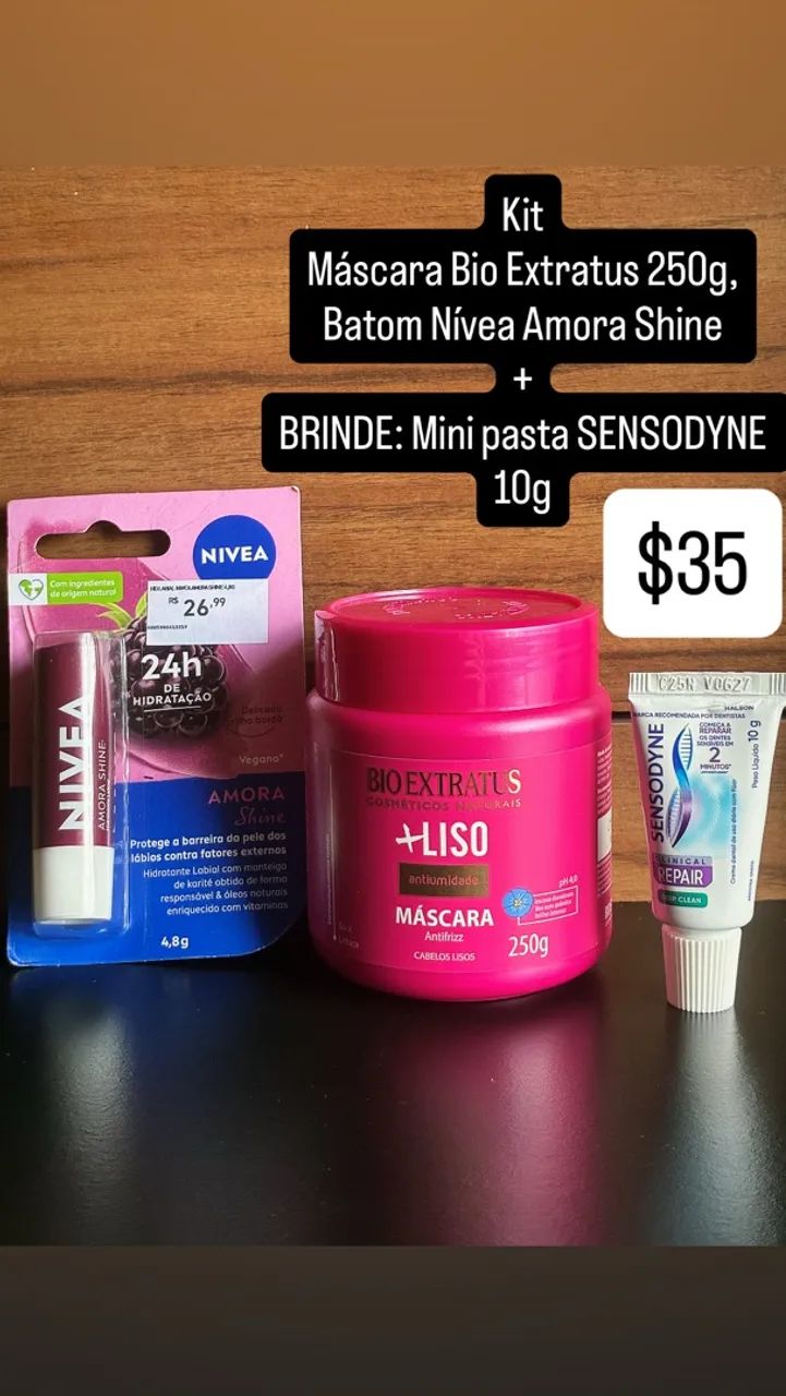 Kit máscara Bio Extratus +batom Nívea +Brinde