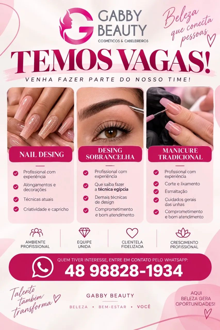 Vagas para profissionais na área da beleza.