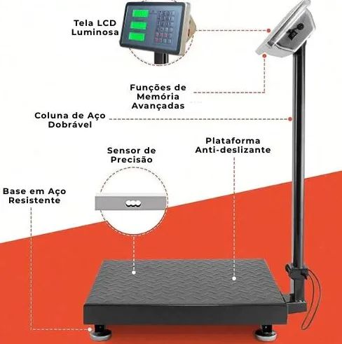 Balança Plataforma 180kg Com Mastro Haste Bivolt Digital - Foto 3