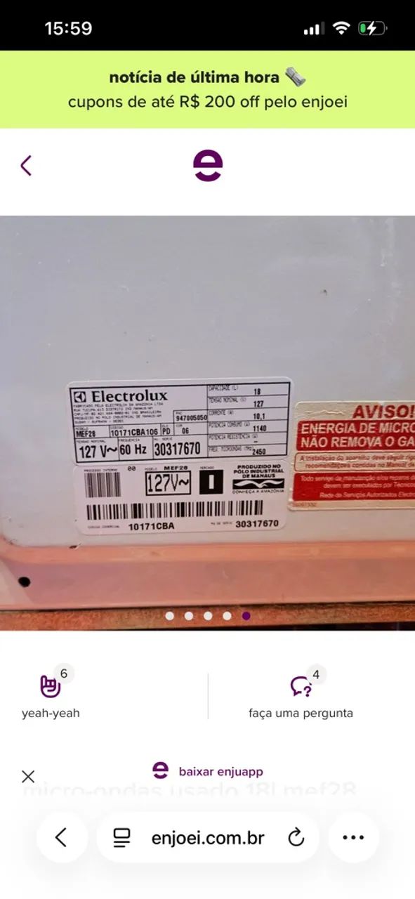 DOAÇÃO GRÁTIS - Microondas funcionando - Retirada em SP - Foto 5