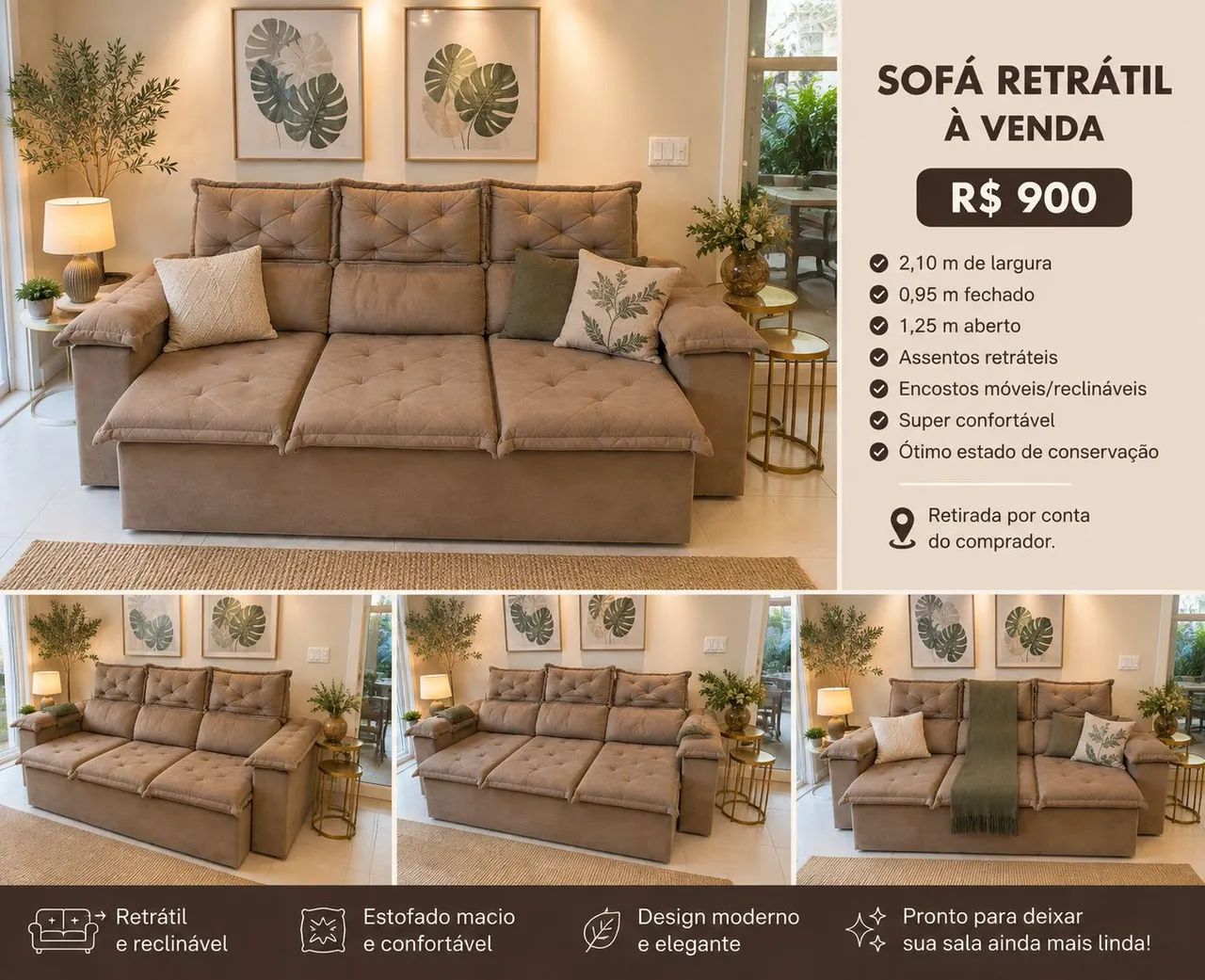 ? SOFÁ RETRÁTIL À VENDA - R$ 900