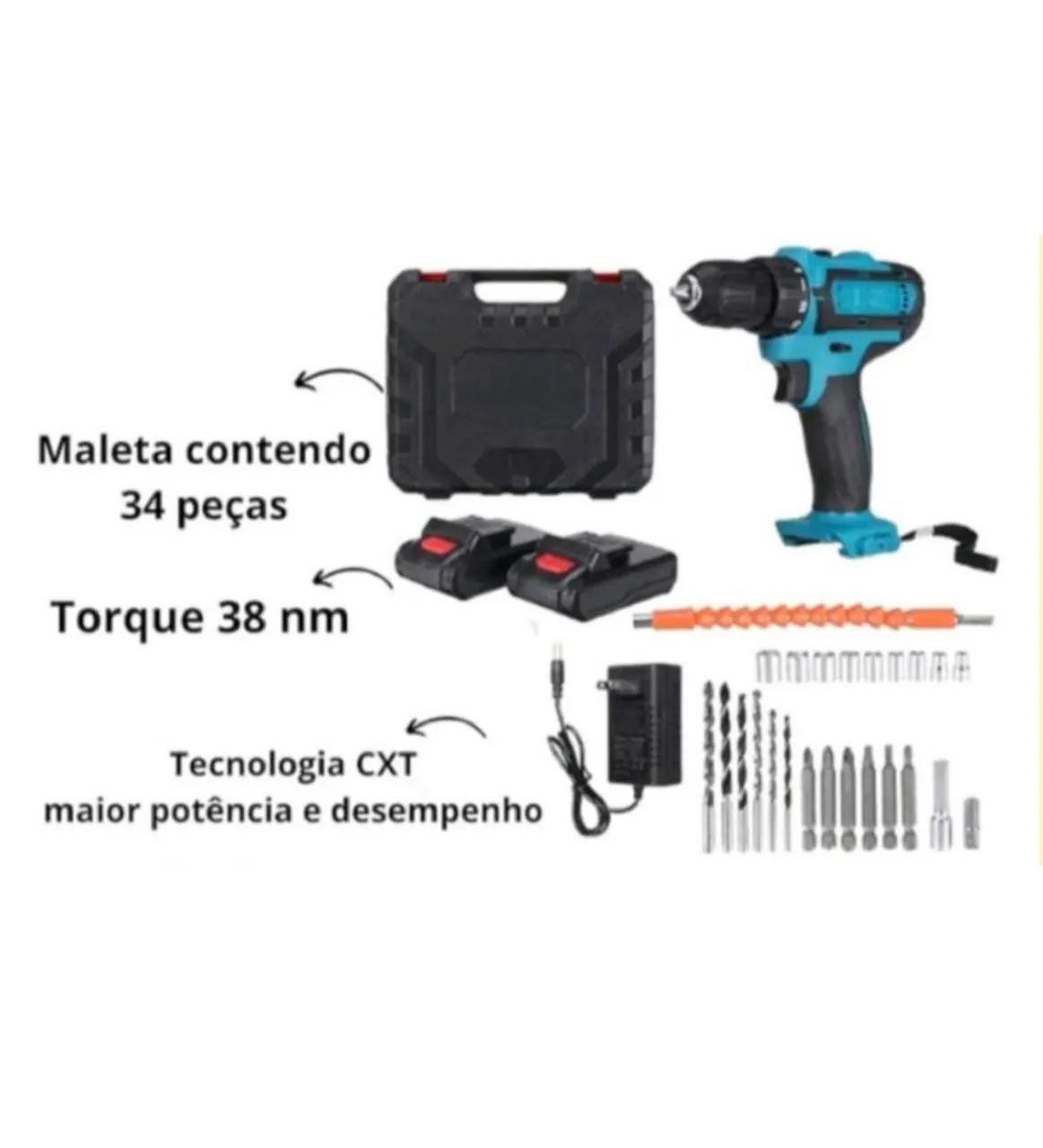 FURADEIRA E PARAFUSADEIRA SEM FIO 2 BATERIAS 36V COM MALETA E ACESSÓRIOS  - Foto 3