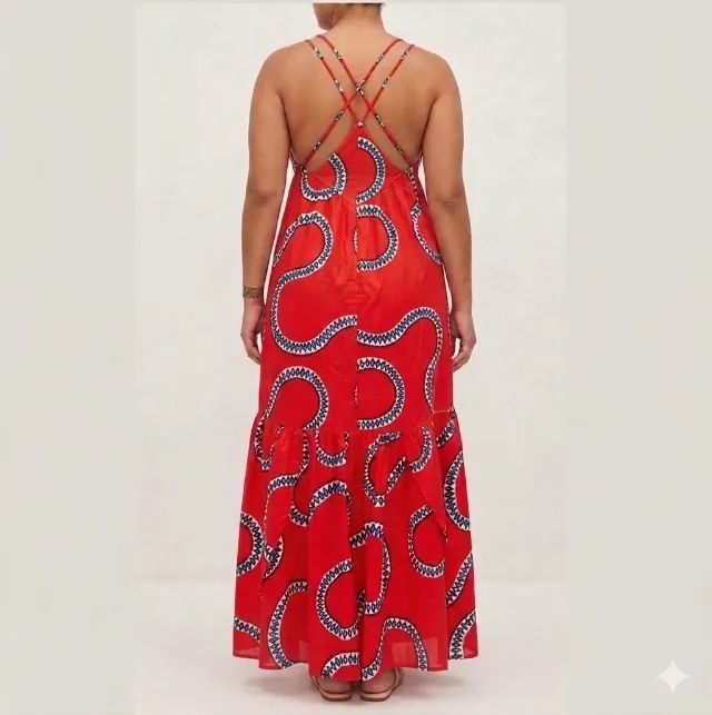 Vestido de Alças Longo Estampado Vermelho - Foto 2