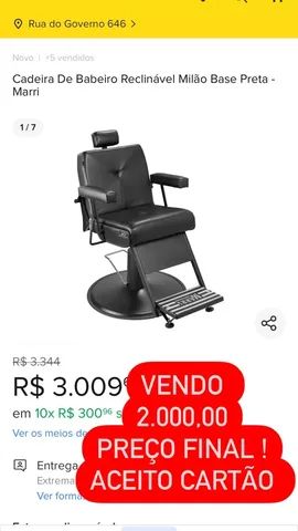 Vendo cadeira de barbeiro Milão Marri - Equipamentos e mobiliário