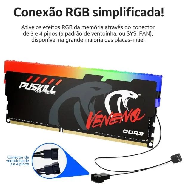 Memória Ram Ddr3 8gb 1600mhz 1.5v Rgb - Puskill - Novas
