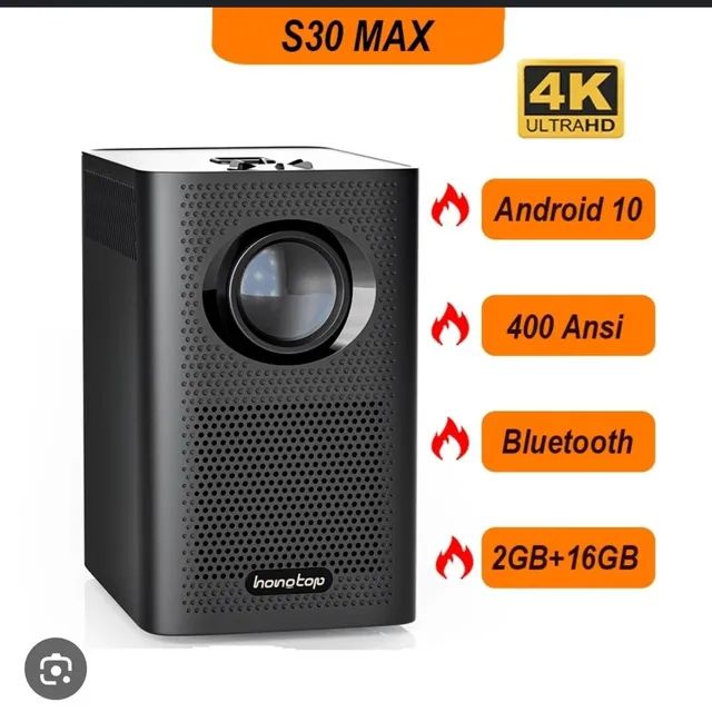 Projetor S30 Max 4.000 Lumens Super HD 1080p BroadCast 4K, Android 10, WiFi