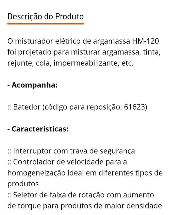 Misturador Para Argamassa Elétrico HM-120 - CORTAG-HM120 - Foto 3