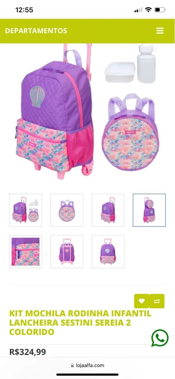 Mochila e lancheira com rodinha sereia sestini 