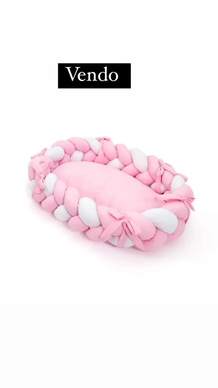 Ninho Redutor de Berço Tricot Rosa e Branco