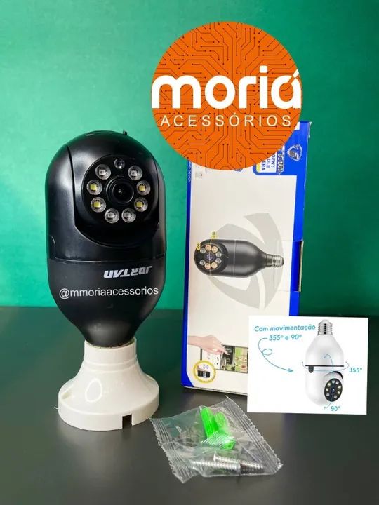 Camera Wifi Lampada 360gral  Segurança Visão Noturna Cor Preto  - Foto 3