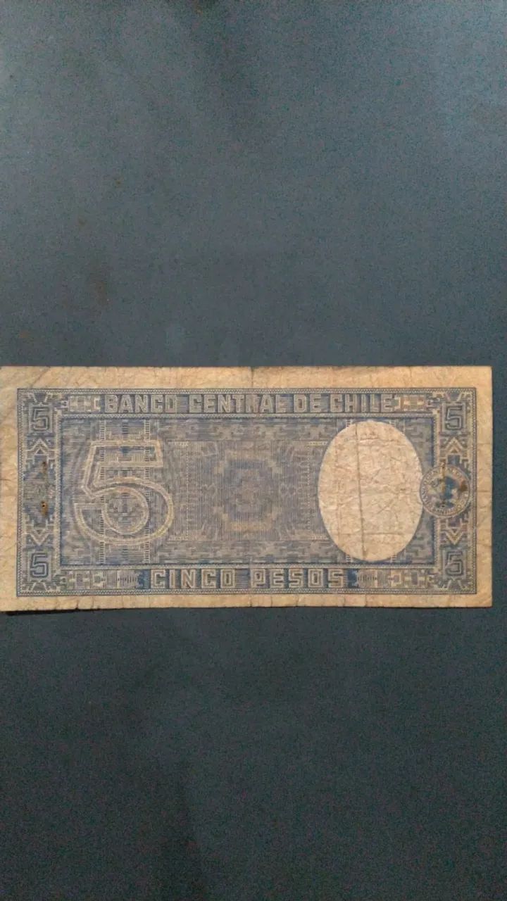 Nota antiga de 5 pesos Chilenos. - Foto 2