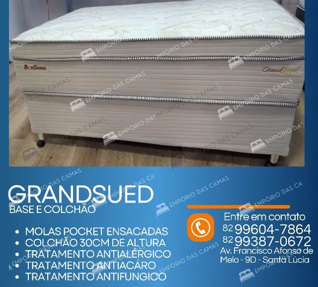 Cama King size Bonsono molas pocket ensacadas grandsued Base bipartida e colchão 