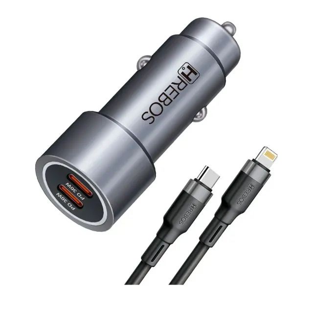 Carregador Veicular Hrebos 60w Usb-c Lightning Crv-203i Preto - Foto 2