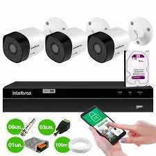 Kit Câmeras de Segurança Intelbras 8 Canais HD e 3 Câmeras + HD 1TB + Cabos