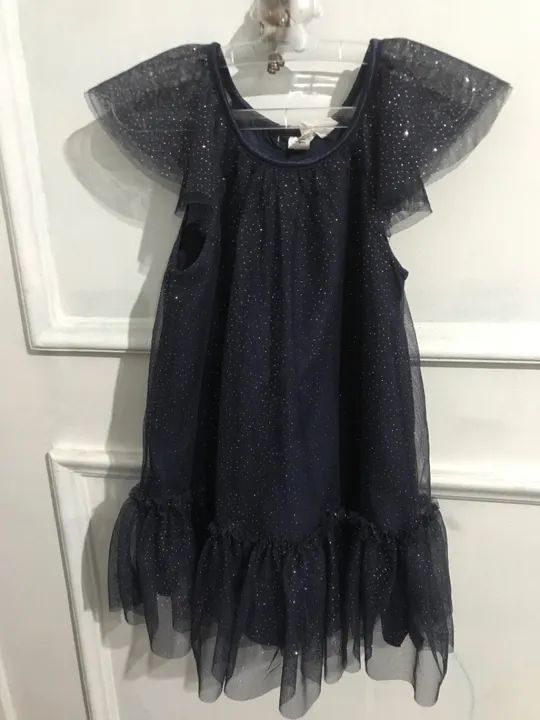 PROMOÇÃO-Vestido de Festa Infantil de Tule Marinho c Brilho/Gliter