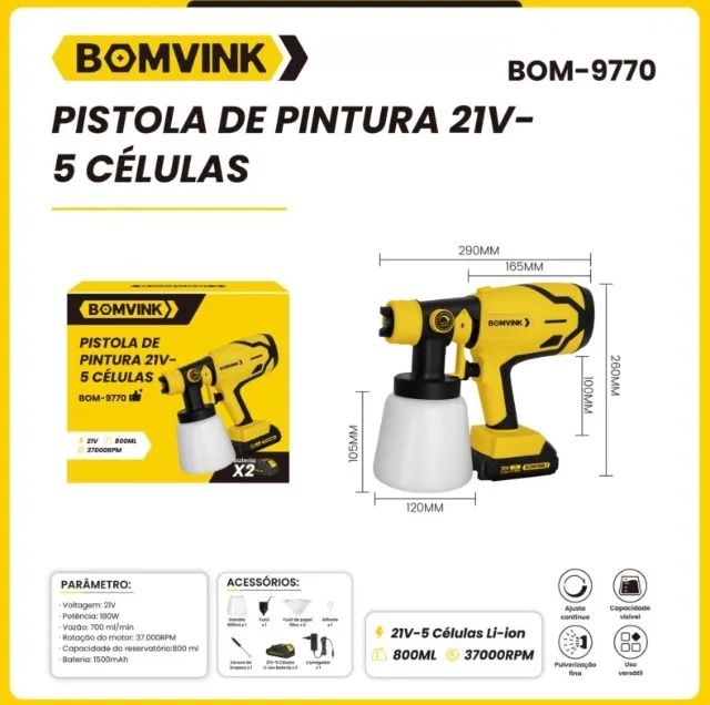 Pistola de Pintura 21V 5 Cédulas BOMVINK BOM-9770 - Foto 2