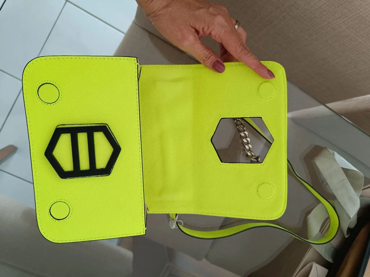 Bolsa de Ombro em Couro Python Verde Arezzo Neon - Foto 2