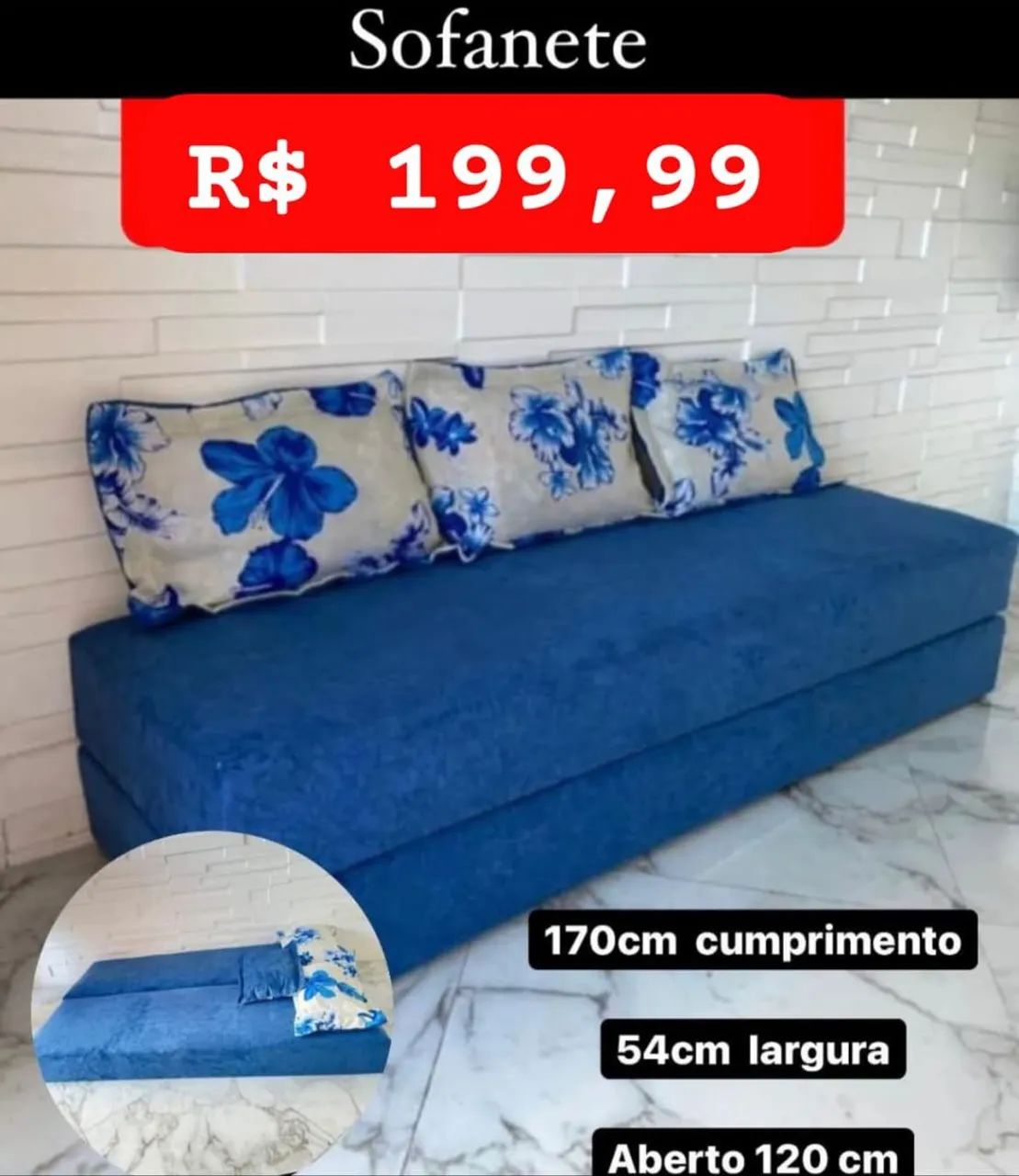 Sofá Azul com Almofadas Florais64861426506241124